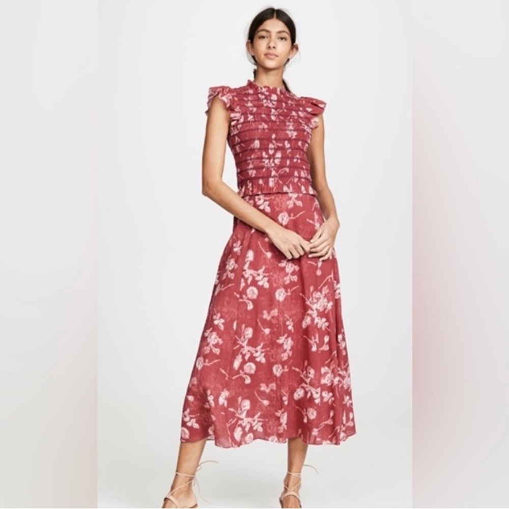 Sea New York Monet Merlot Smocked Floral Midi Dress NWT